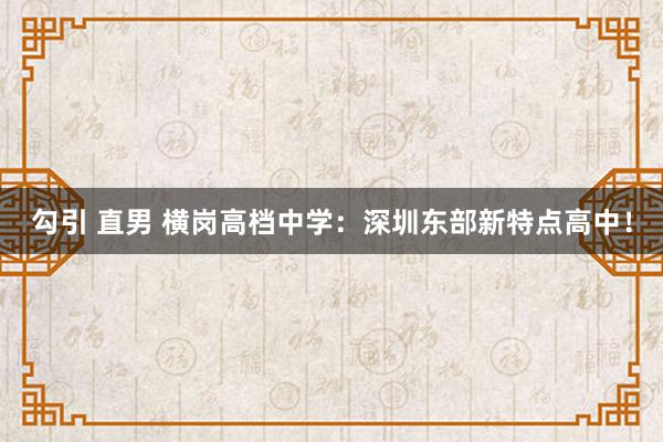 勾引 直男 横岗高档中学：深圳东部新特点高中！