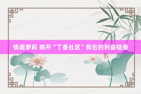 情趣萝莉 揭开“丁香社区”背后的利益链条